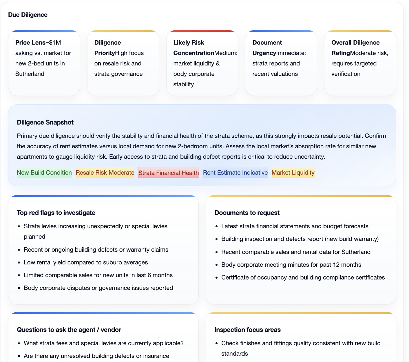 Due diligence screen