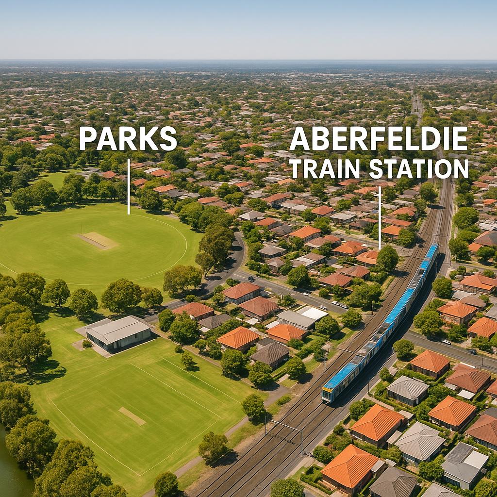 Aerial view of Aberfeldie with public transport access