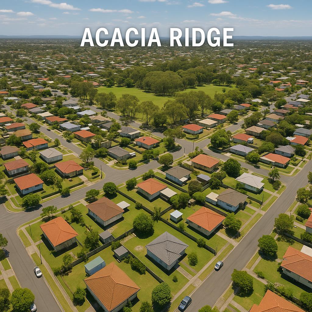 Aerial view of Acacia Ridge with vibrant residential areas and greenery.