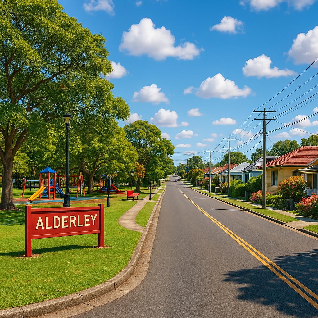 Alderley vibrant street with community parks
