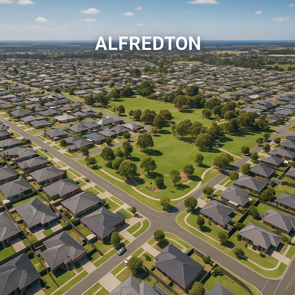 Aerial view of Alfredton showing its parks and residential spaces