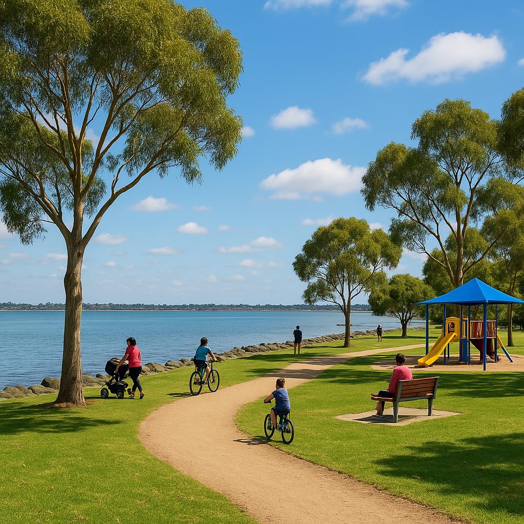 Scenic view of Altona Meadows waterfront park