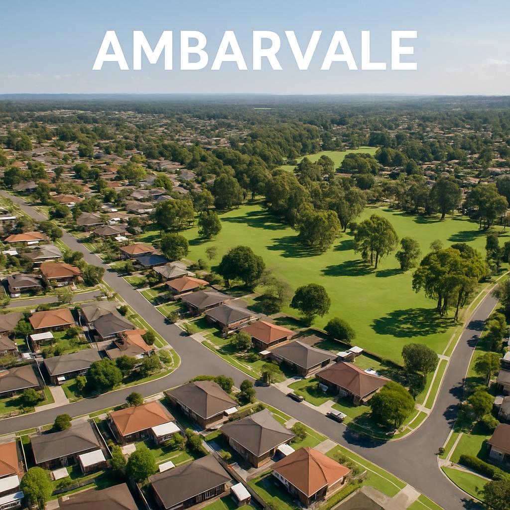 Aerial view of Ambarvale suburb with parks