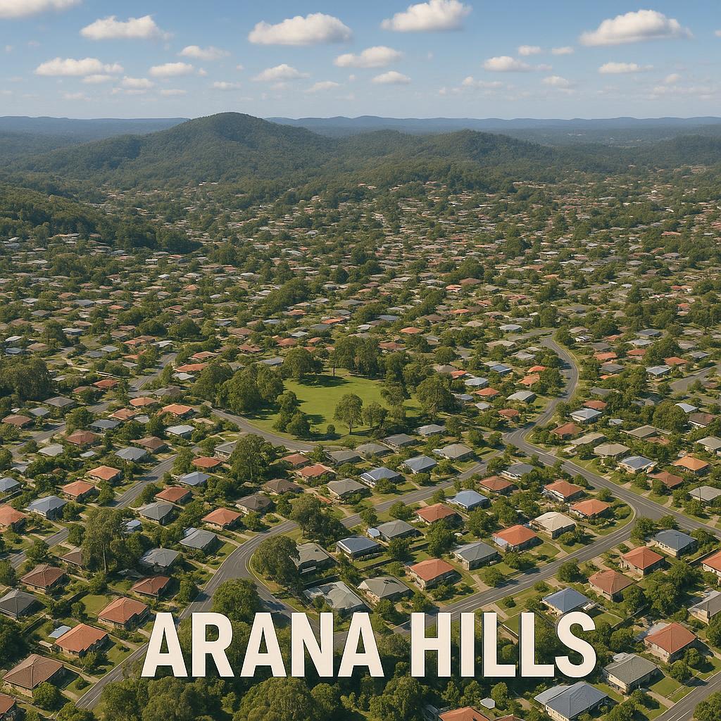 Elevated view of Arana Hills with lush greenery and homes