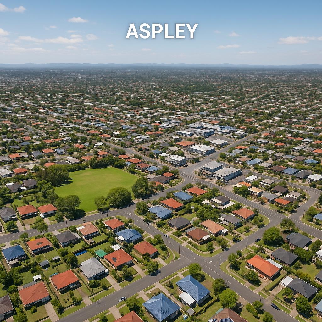Aerial view of Aspley suburb with parks and schools