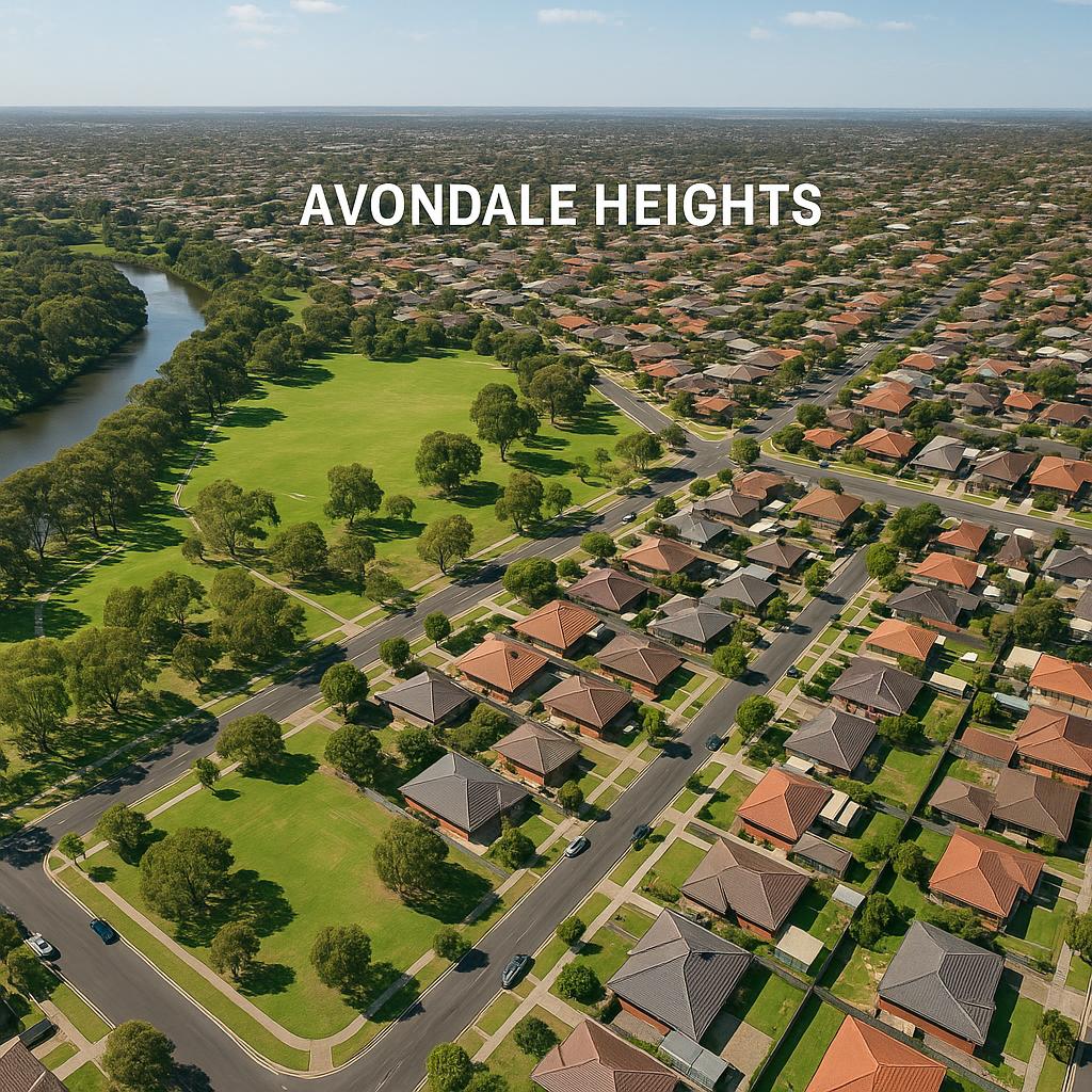 Aerial view of Avondale Heights with green spaces and homes