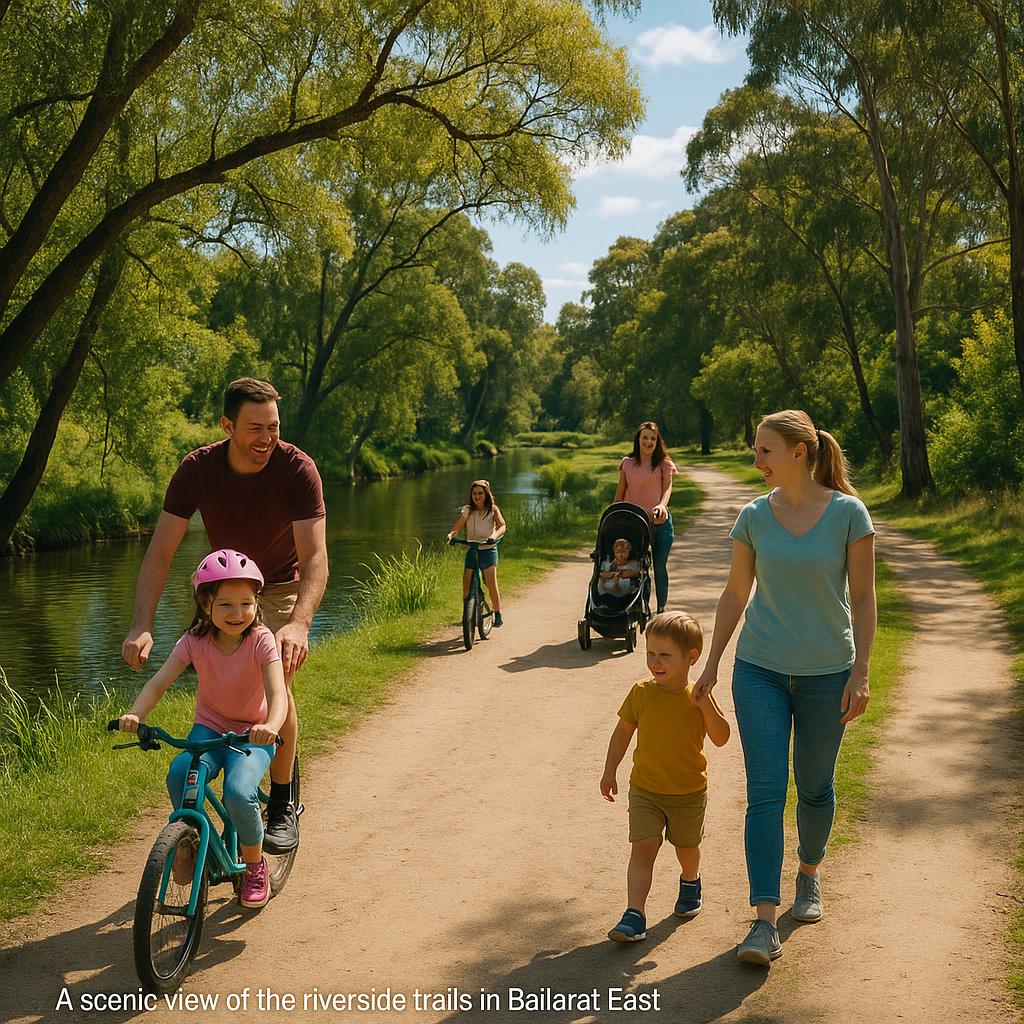 Families enjoying riverside trails in Ballarat East