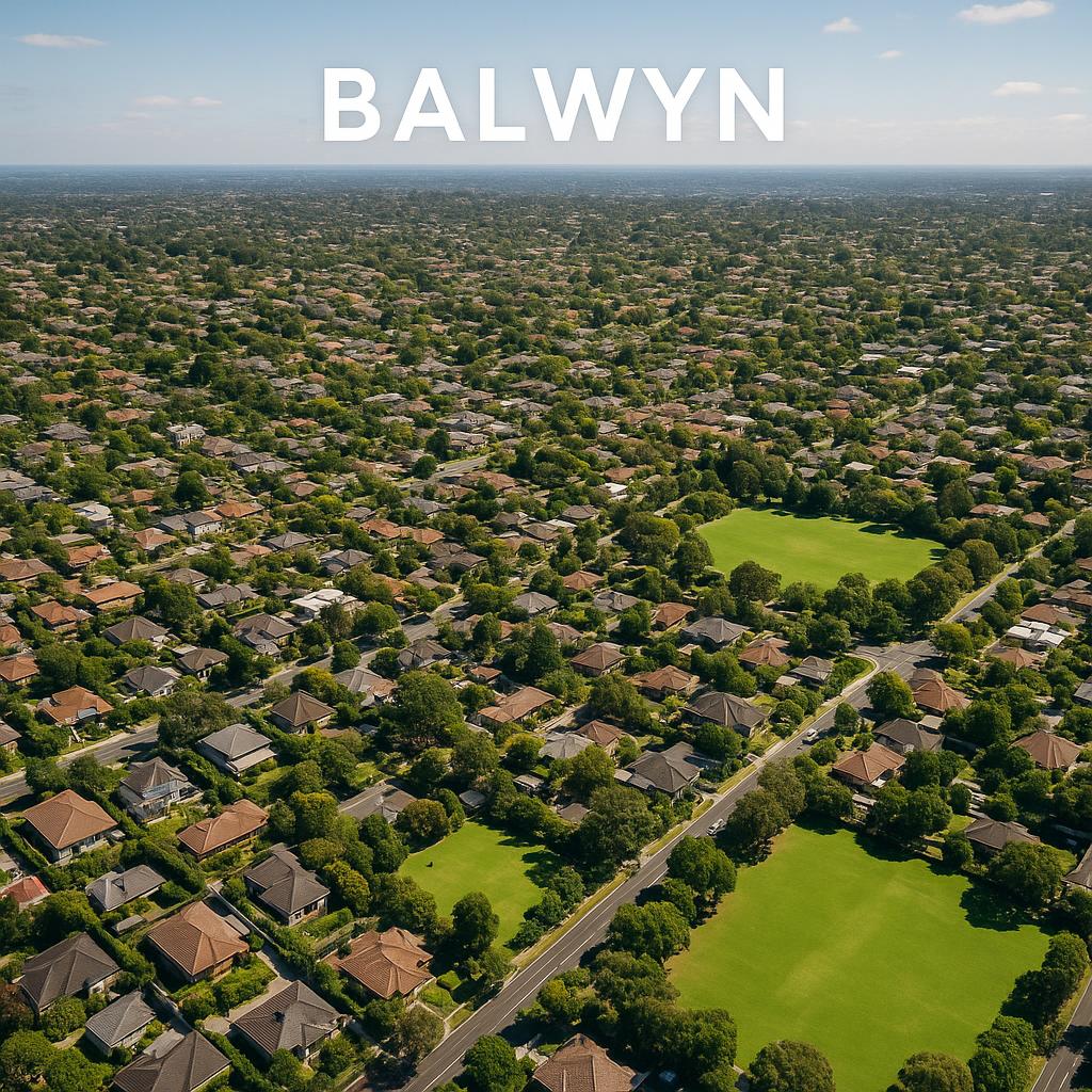 Aerial view of Balwyn with parks and residential homes