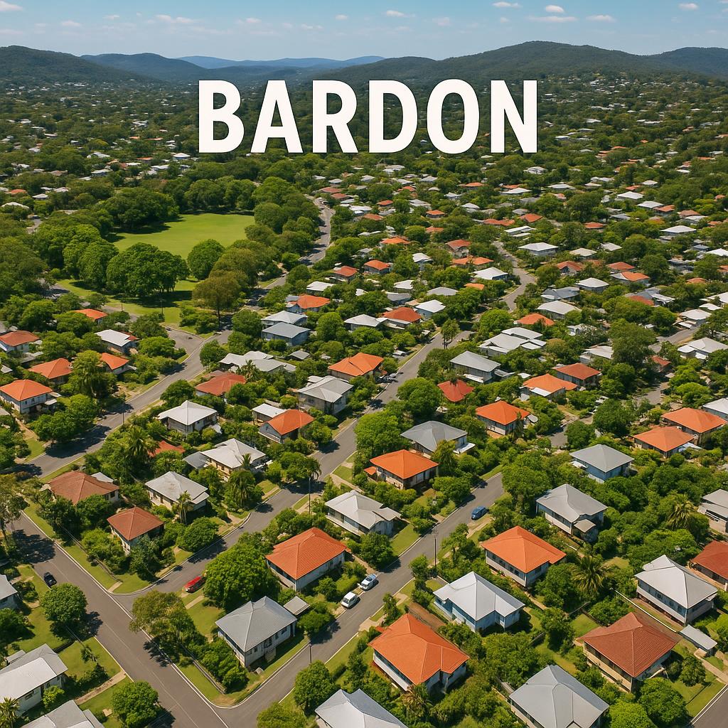 Aerial view of Bardon, Brisbane, highlighting parks and homes