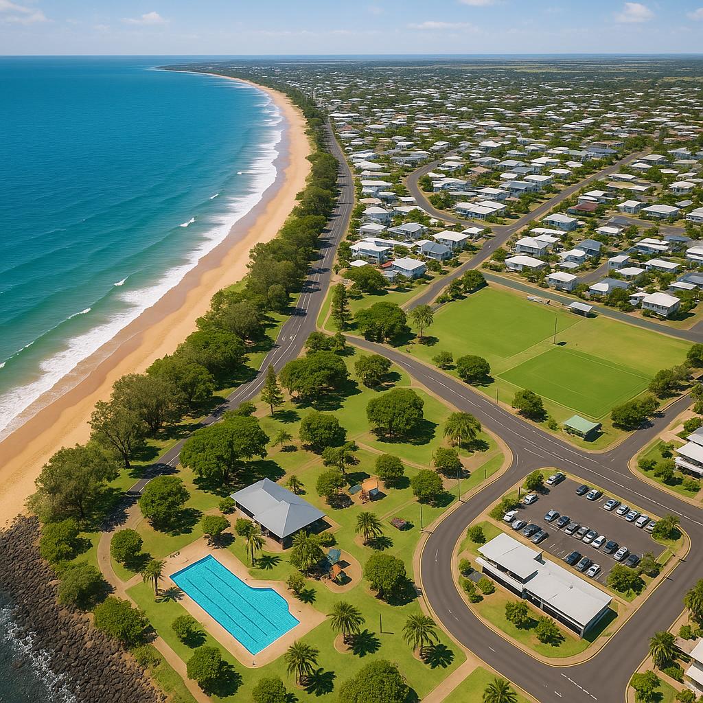 Aerial view of Bargara highlighting parks and beaches