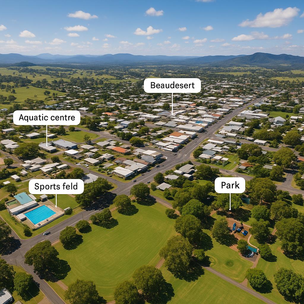 Aerial view of Beaudesert with parks and schools