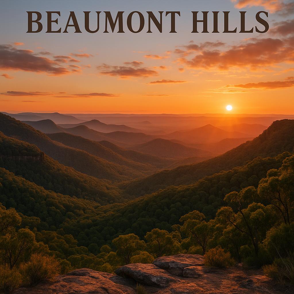 Sunset view over Beaumont Hills with ridges