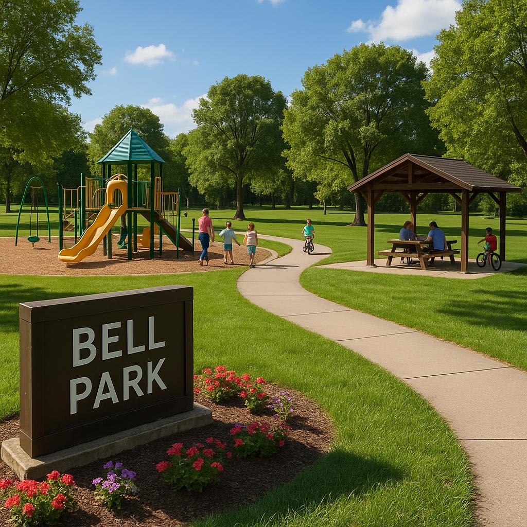 Bell Park community park with families enjoying outdoor activities