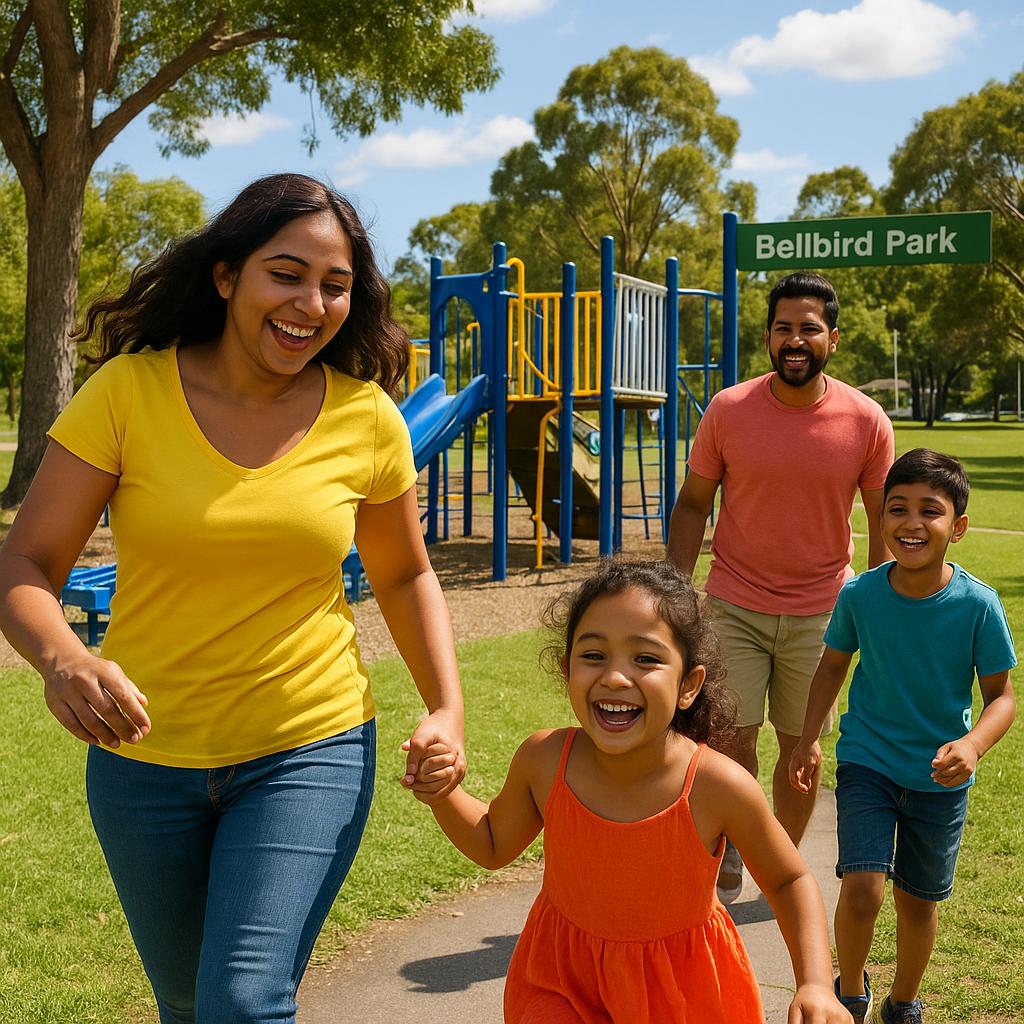 Family enjoying a sunny day at Bellbird Park