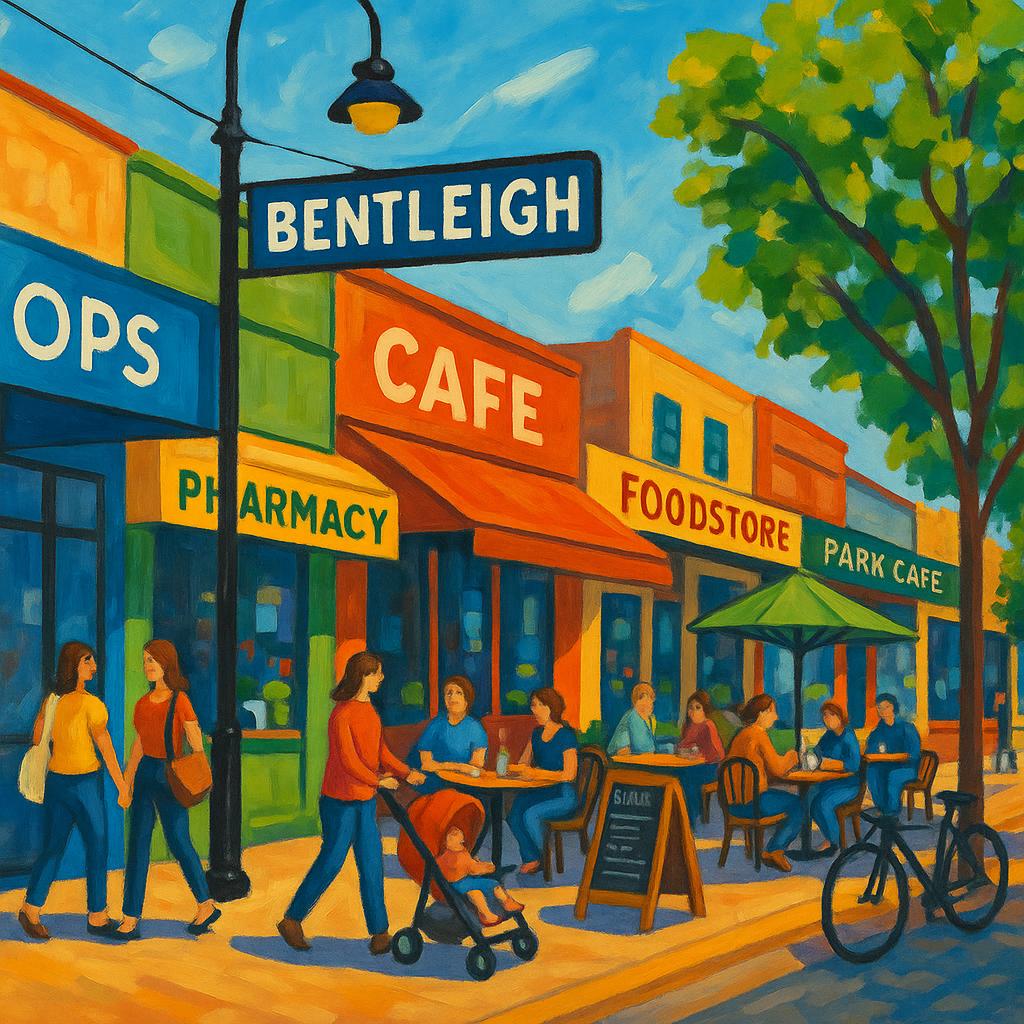 Retail precinct in Bentleigh filled with cafes and shops