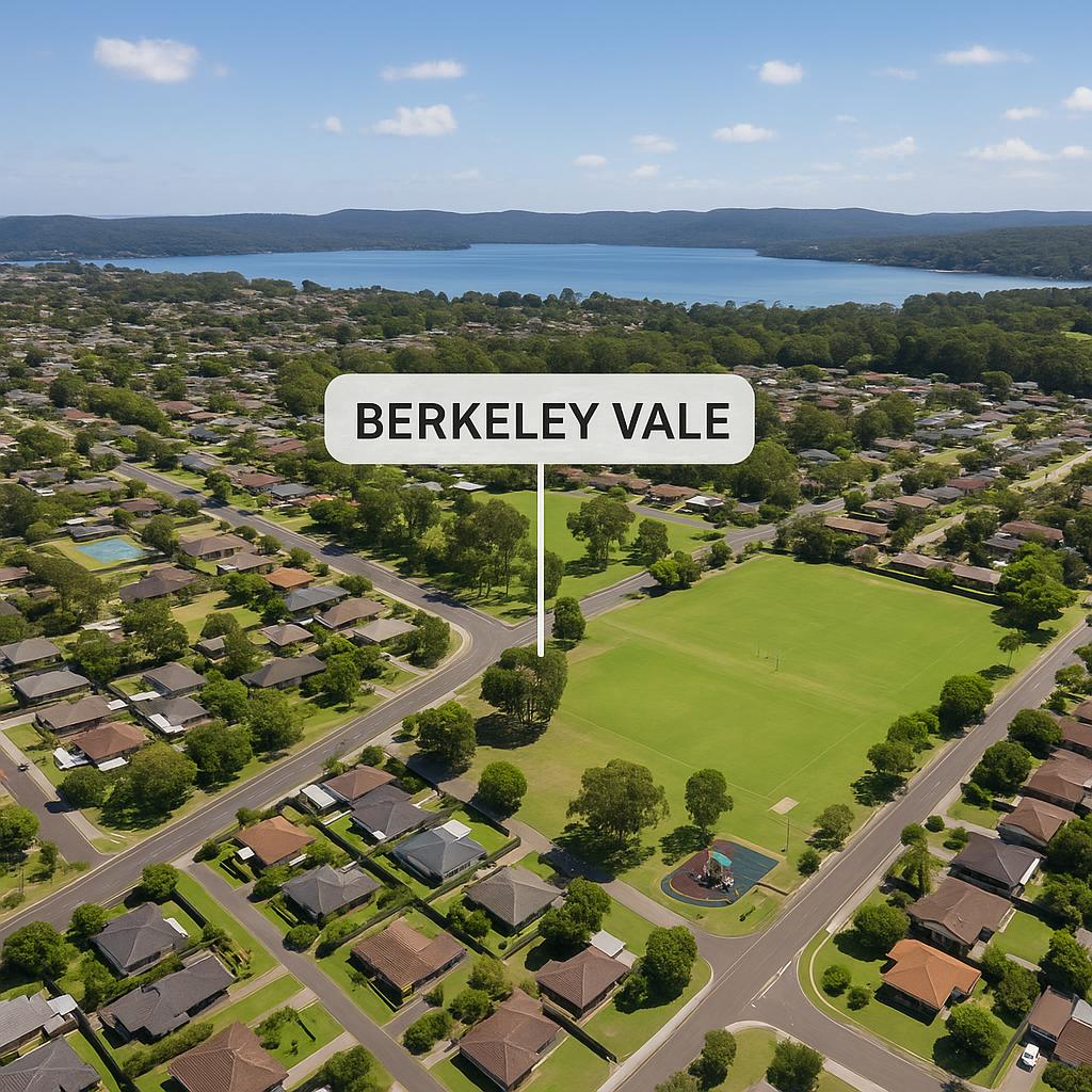Aerial view of Berkeley Vale with parks and community areas.