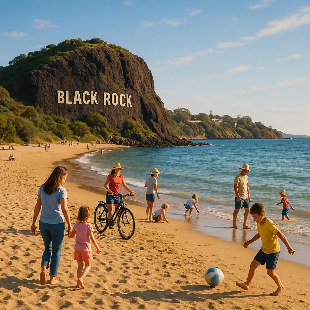 Families enjoying Black Rock beach