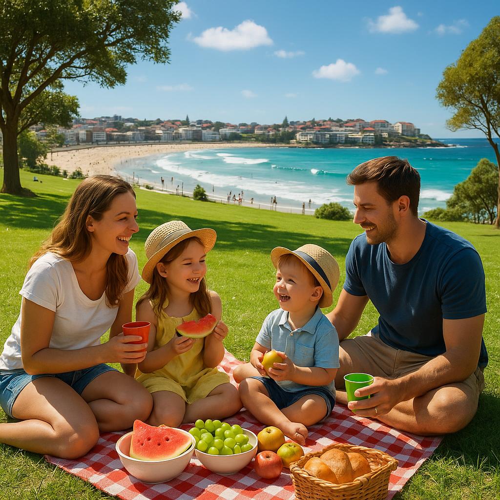 Families enjoying park at Bondi Beach