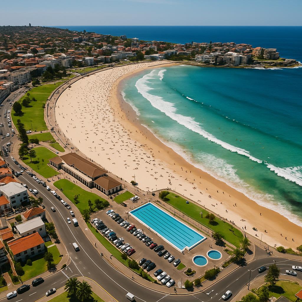 Bondi Beach overview with amenities