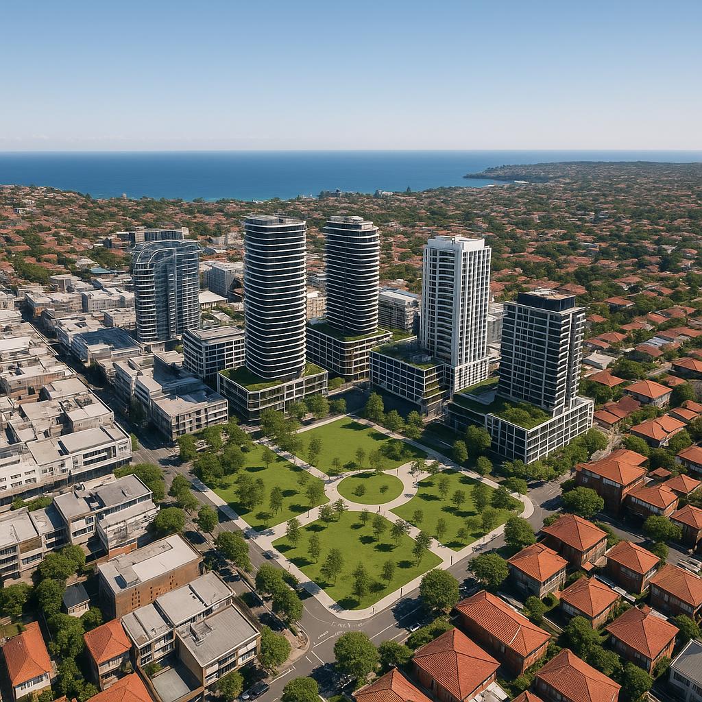 Aerial view of Bondi Junction's new residential projects