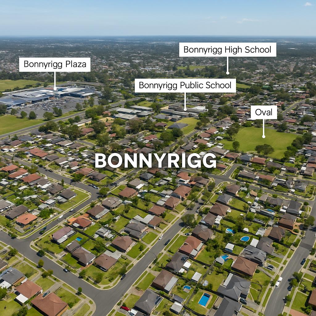 Aerial view of Bonnyrigg with schools and parks