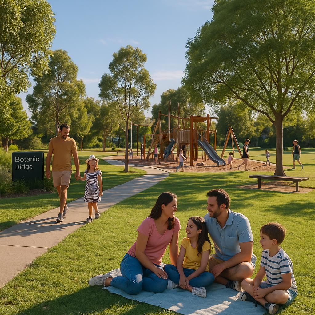 Families enjoying a sunny day at Botanic Ridge park