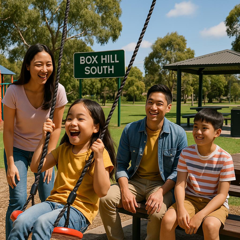 Family enjoying Box Hill South park