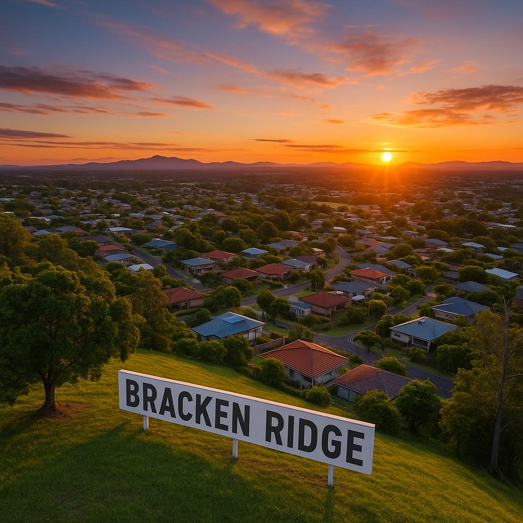 Elevated view of Bracken Ridge suburb at sunset