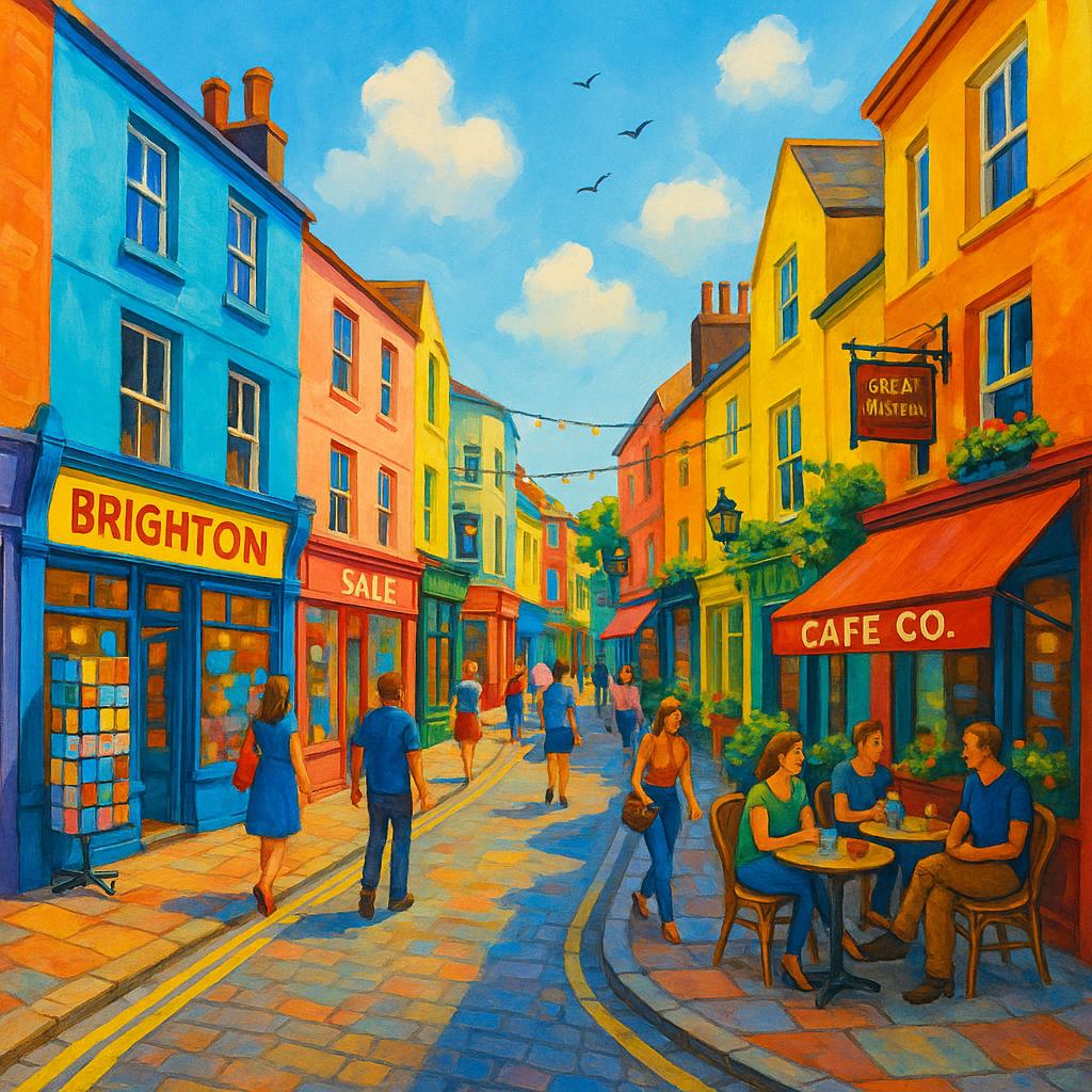 Brighton streetscape with shops and cafes