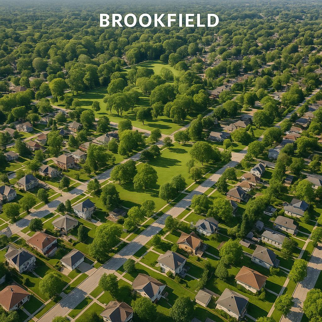 Aerial view of Brookfield, Australia with residential areas and parks.