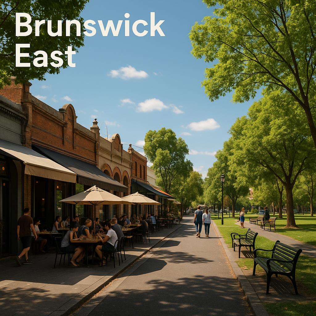 Streetscape of Brunswick East with vibrant cafes