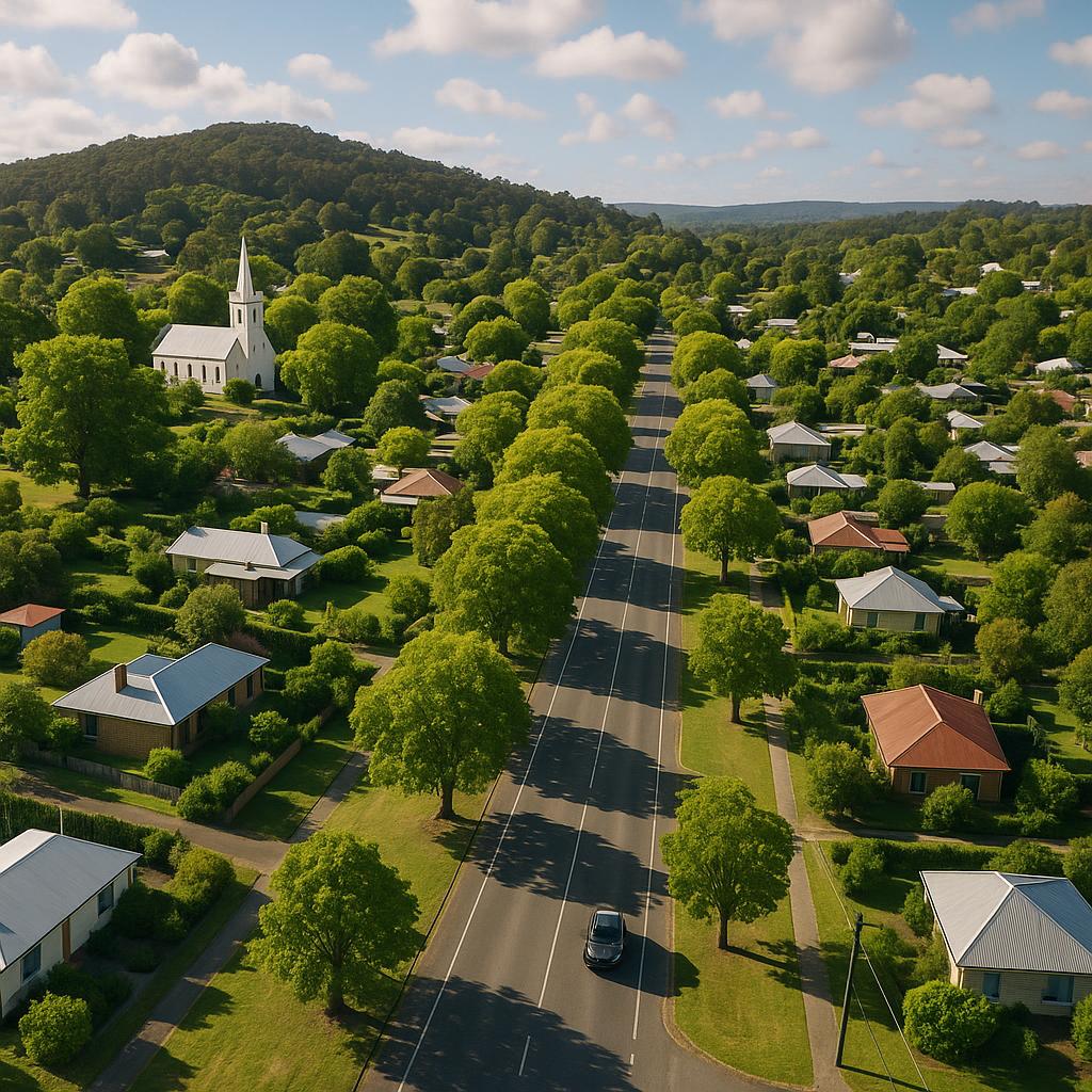 A serene residential street in Buninyong with lush greenery and family homes