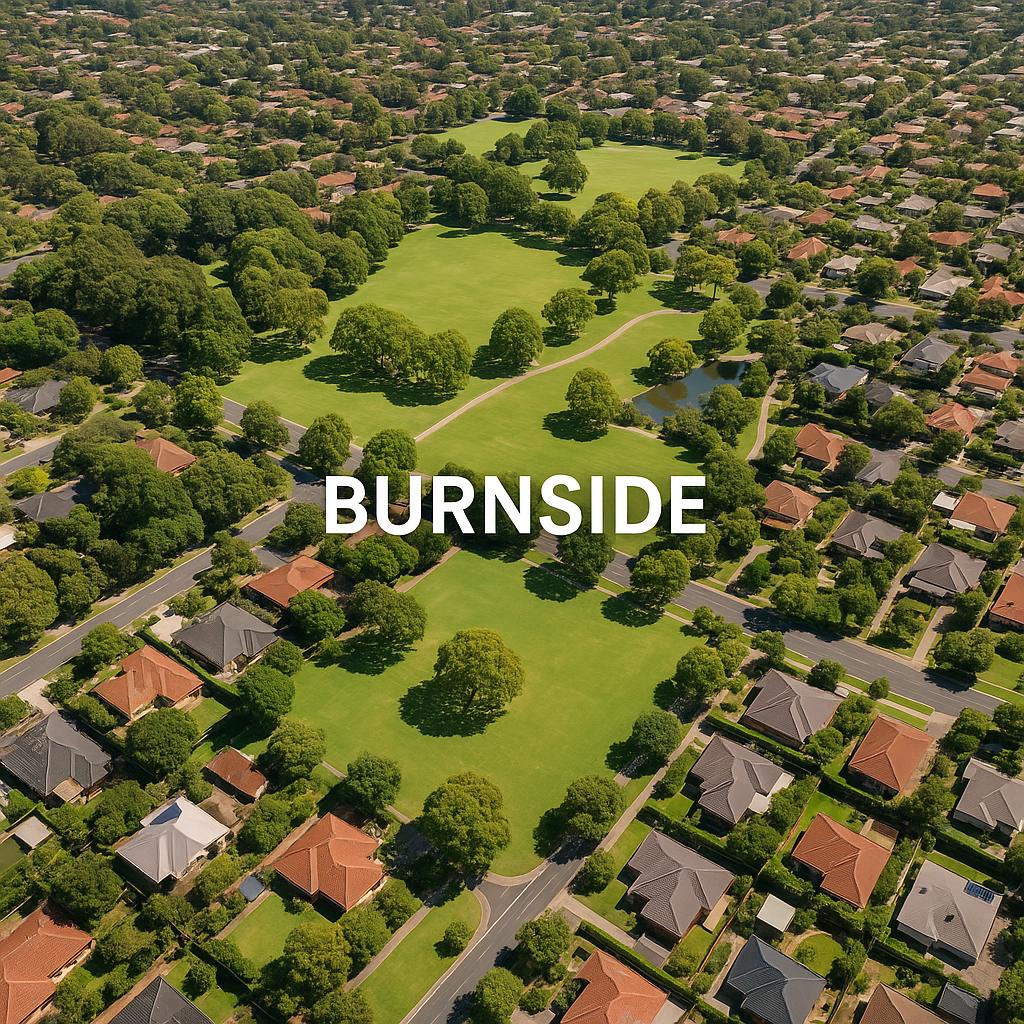 Aerial view of Burnside with parks and houses
