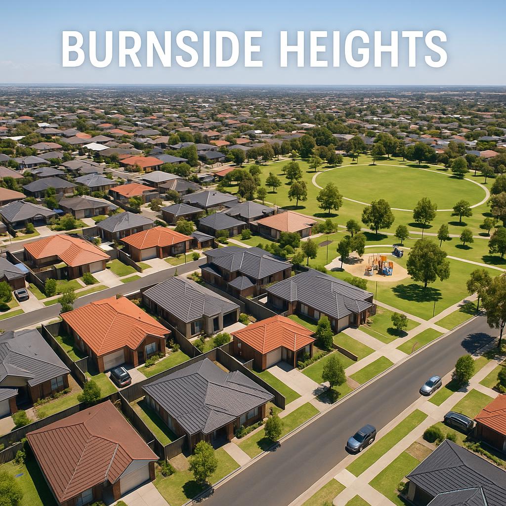 Aerial view of Burnside Heights suburb with homes and parks