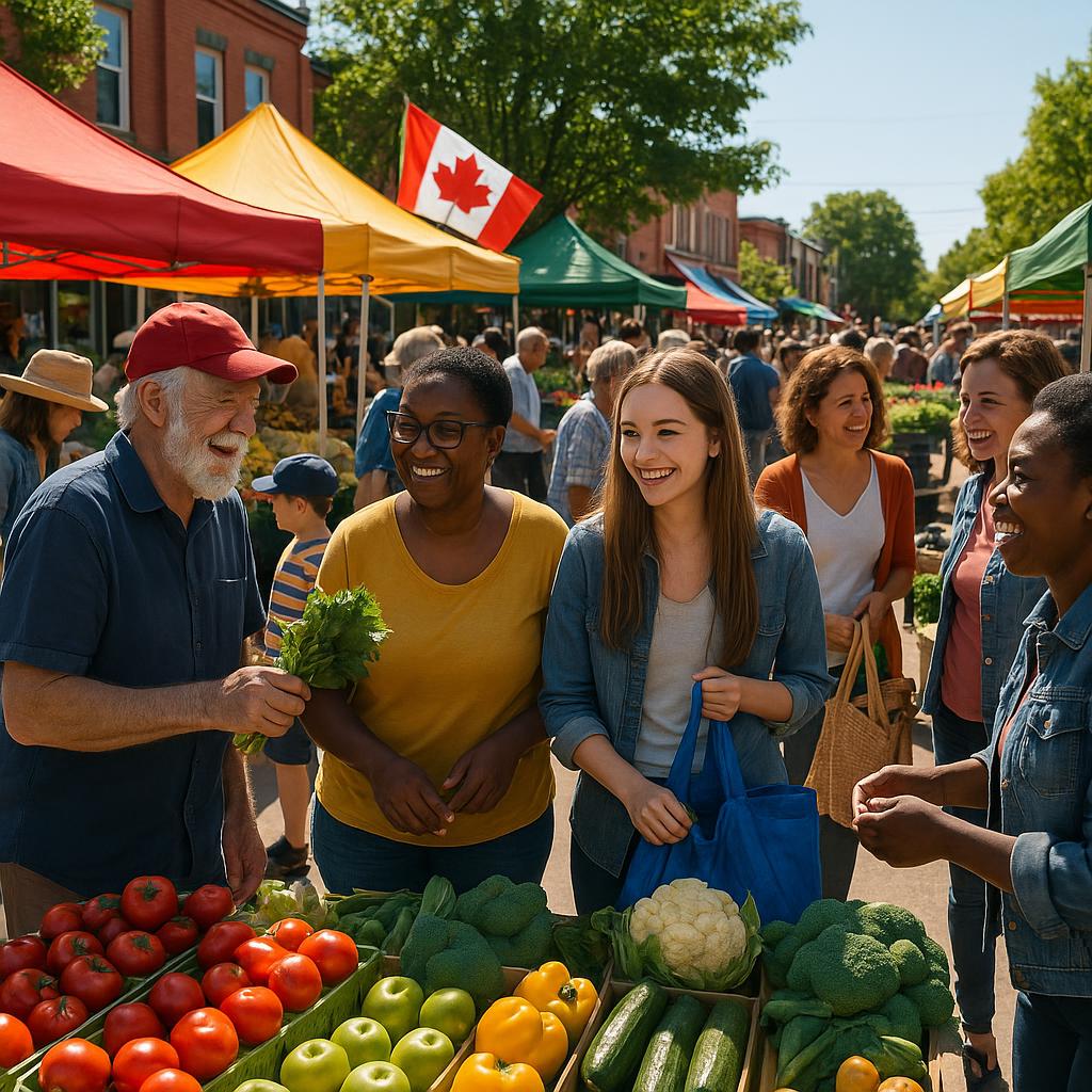Local market in Canadian with residents engaging
