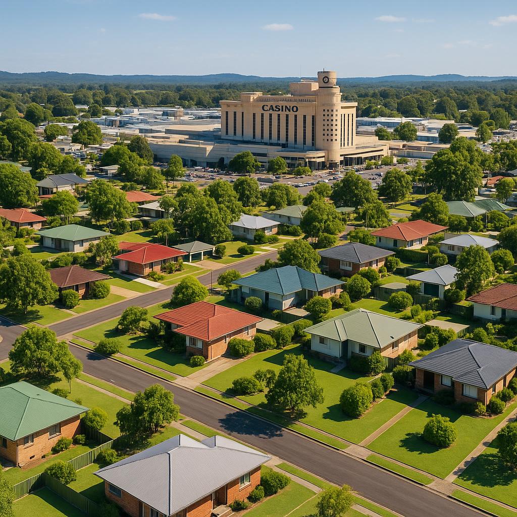 A panoramic view of Casino suburb showcasing lush greenery and residential homes.