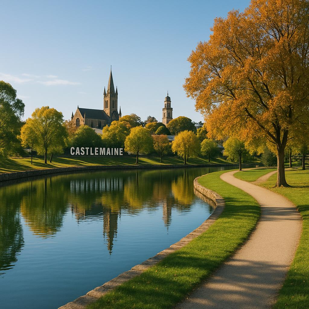 Beautiful waterfront in Castlemaine with lush greenery