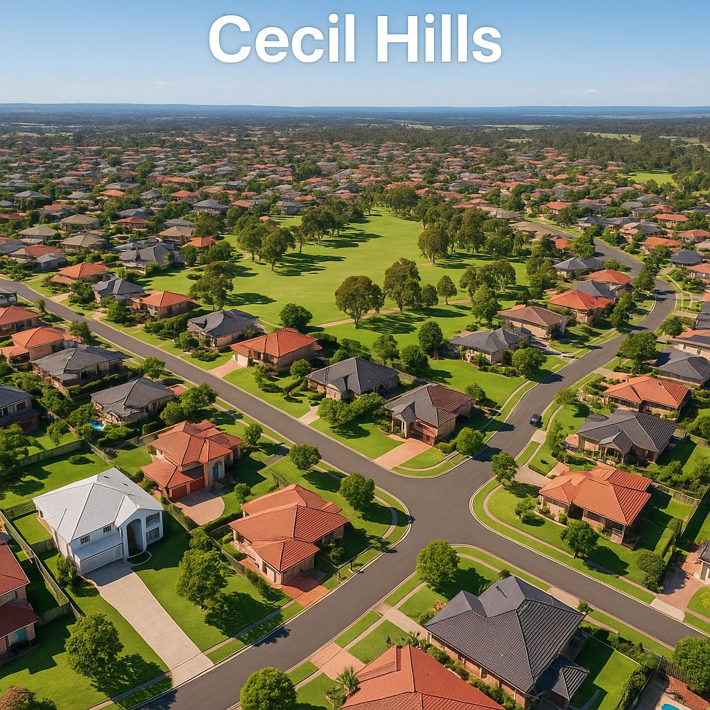 Aerial view of Cecil Hills suburb with family homes and parks