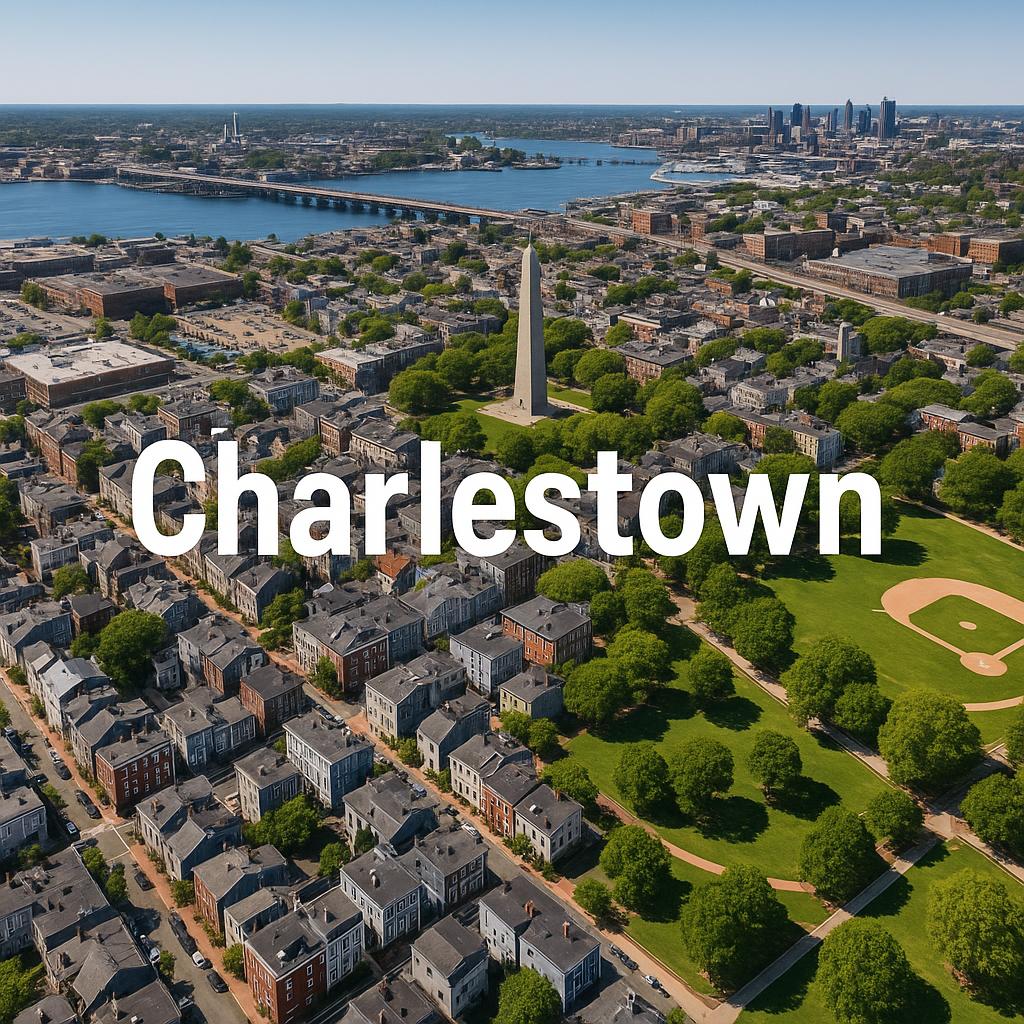 Aerial view of Charlestown's parks and amenities