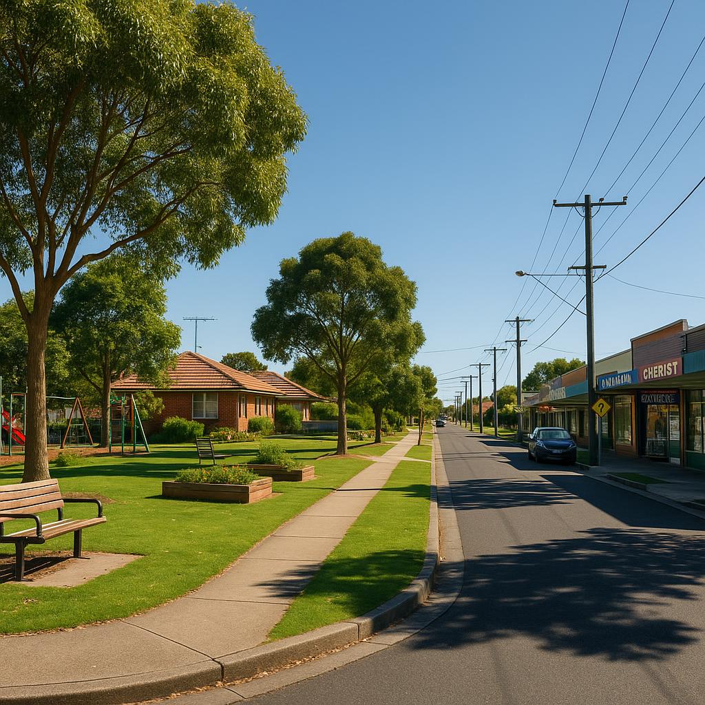 Residential area in Clayton South with parks