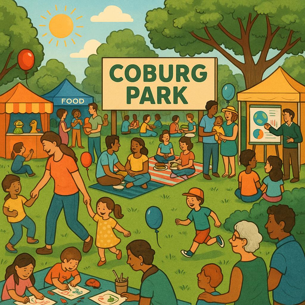 Community event in Coburg with families enjoying activities