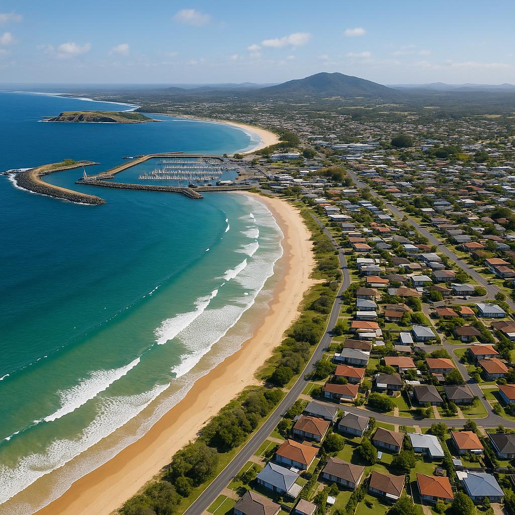 Aerial view of Coffs Harbour's vibrant coastal community.