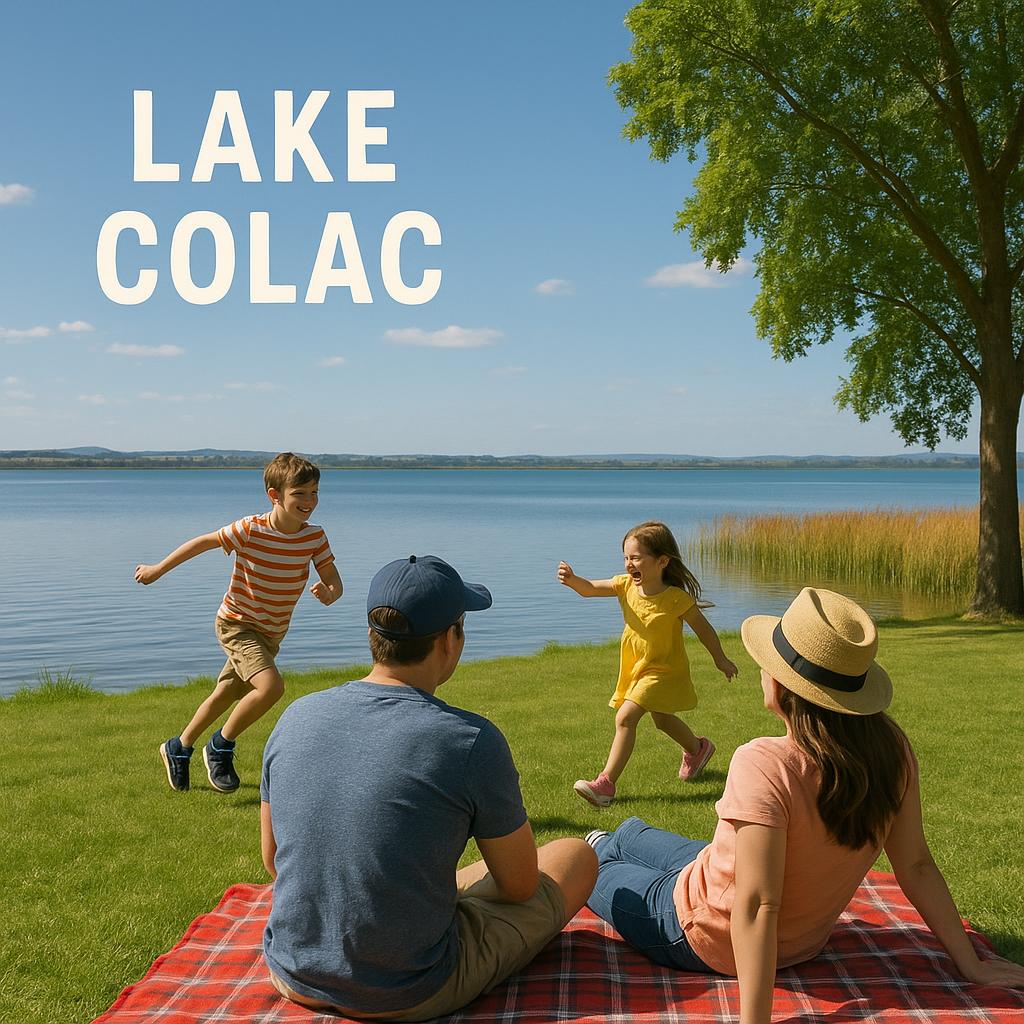 Families enjoying leisure time at Lake Colac.