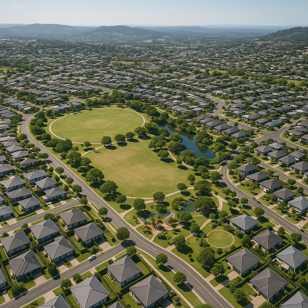 Aerial view of Cornubia with parks and homes