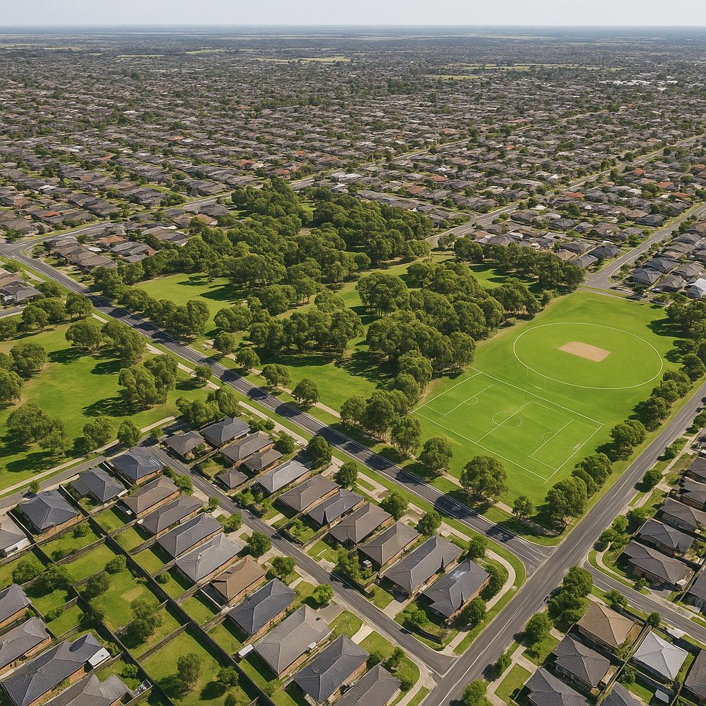 Aerial view of Craigieburn, showcasing urban areas and parks