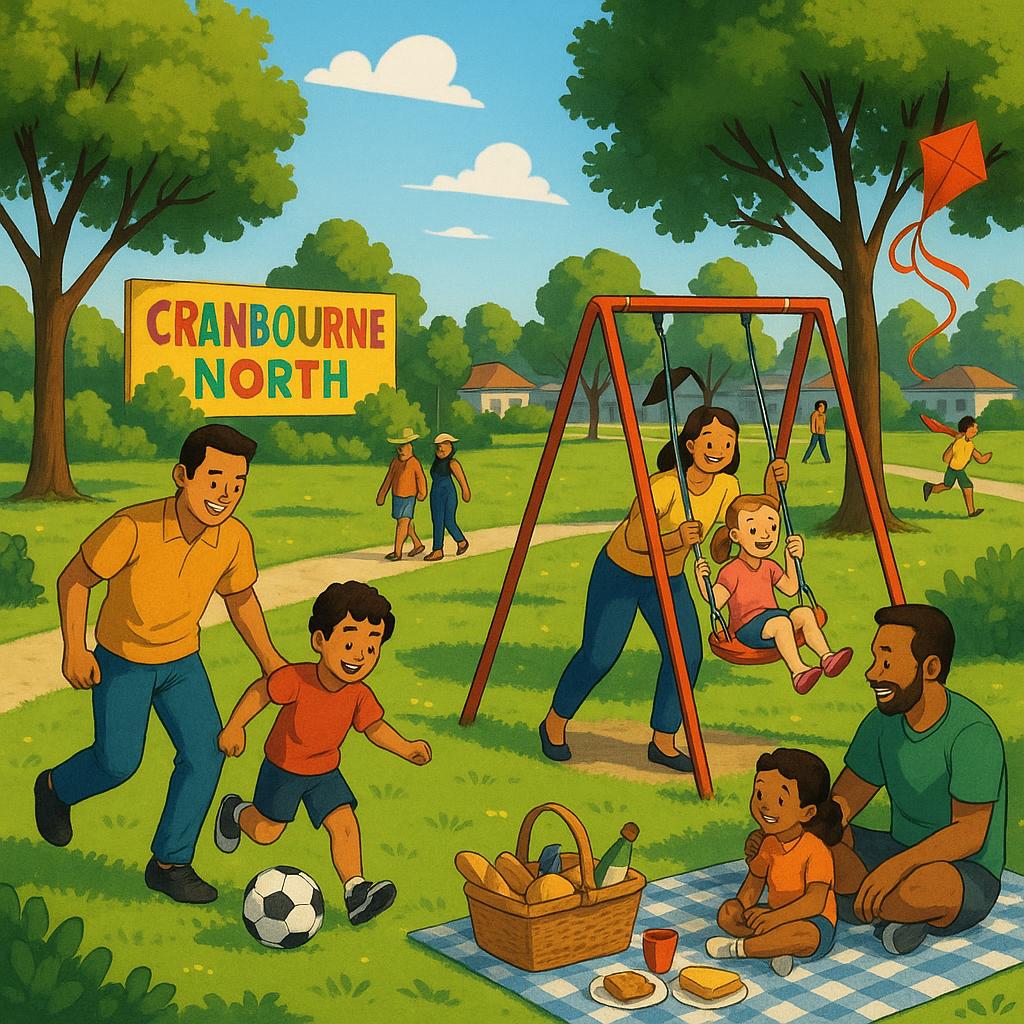 Families enjoying outdoor activities in a park in Cranbourne North