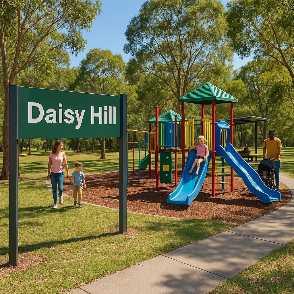 Family enjoying a day out in Daisy Hill park