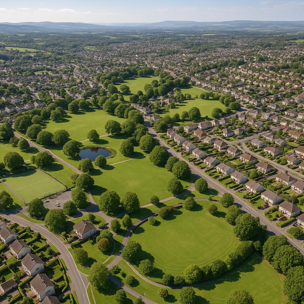 Aerial view of Douglas showing parks and residential areas