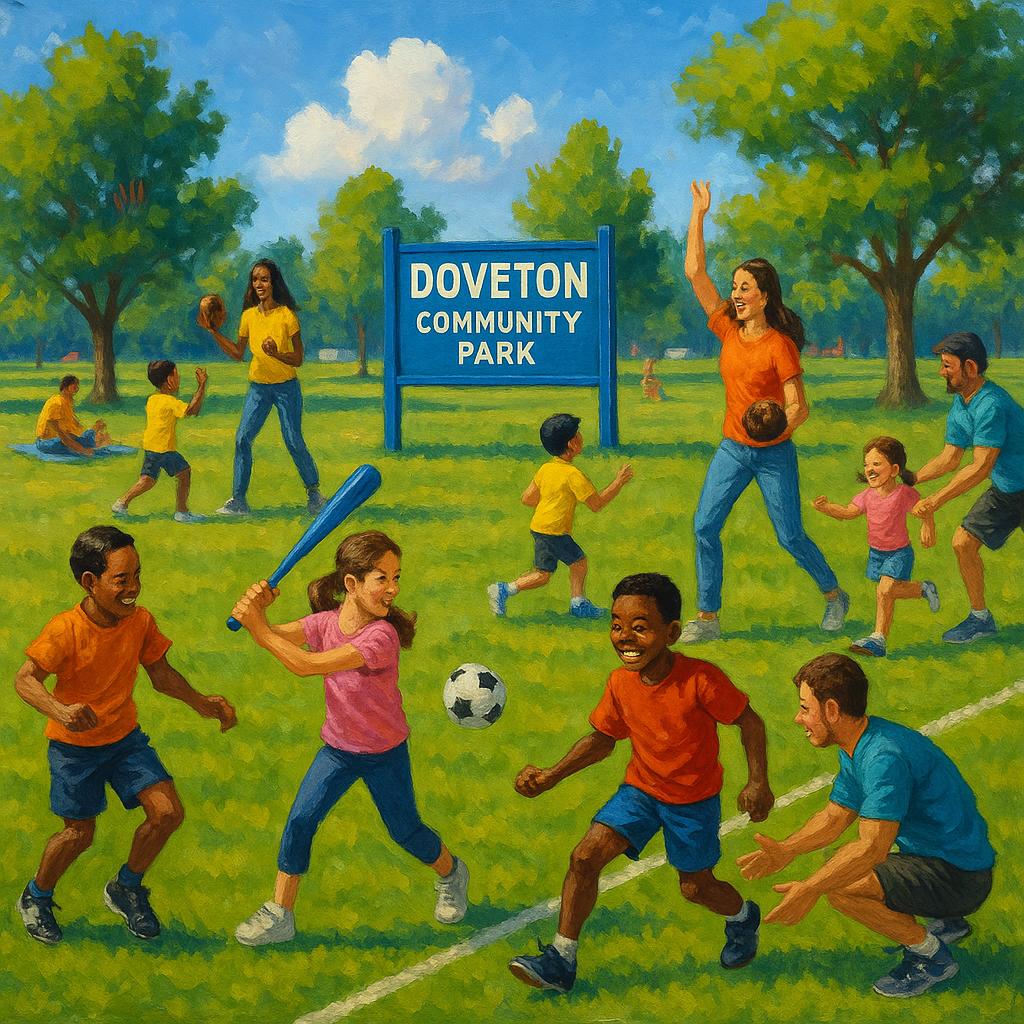 Families enjoying community park sports in Doveton