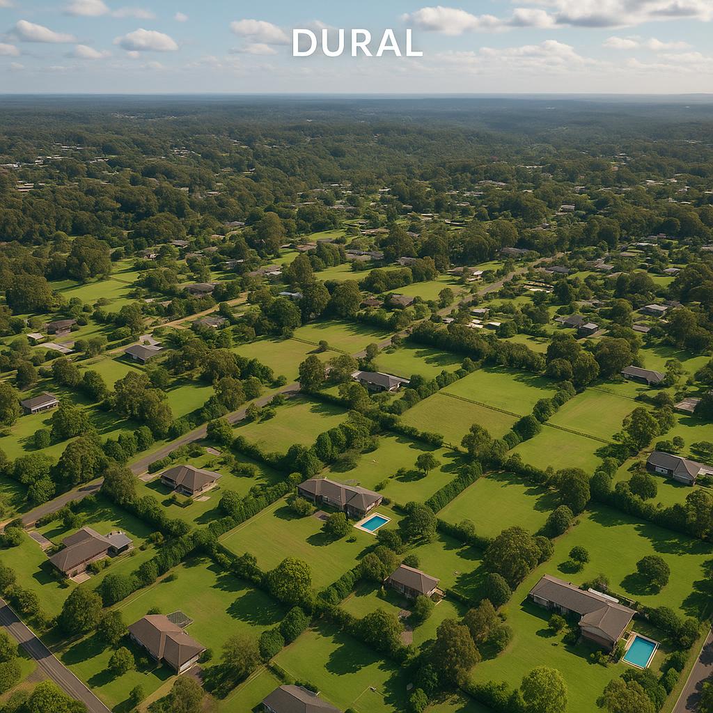 Aerial view of Dural with semi-rural properties